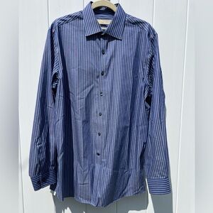 Michael Kors Blue & Purple Striped Button Down Long Sleeve Mens Dress Shirt 16.5